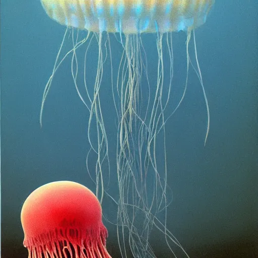 Image similar to jellyfish, painted by Zdzisław Beksiński