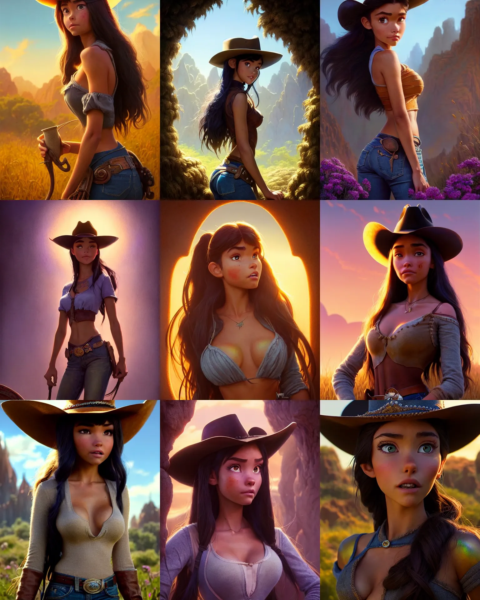 Prompt: weta disney pixar movie still portrait photo of madison beer : : as cowgirl woman ig model by pixar : : by weta, greg rutkowski, wlop, ilya kuvshinov, rossdraws, artgerm, marvel, maxim magazine cover, gogo dancer, unreal engine, sweaty, iridescent, bright morning, anime, liosh, mucha : :