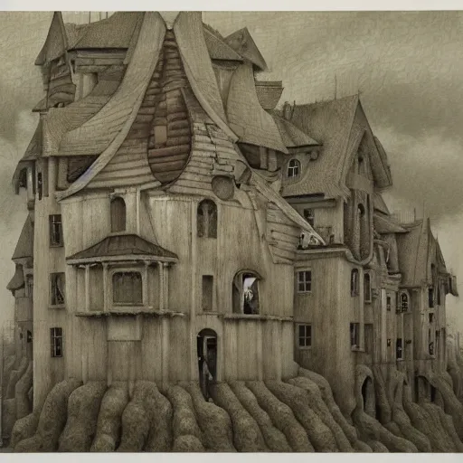 Prompt: impossible architecture by John Kenn Mortensen, oil painting on canvas n -6