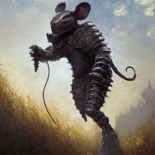 Image similar to mouse wearing a knight armor, ethereal horror fantasy art by greg rutkowski and magali villeneuve and claude monet detailed,