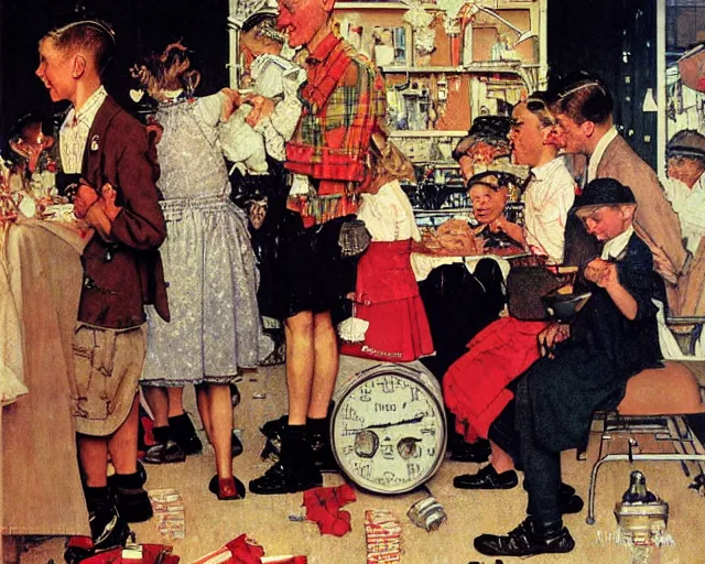 Prompt: new years celebration by norman rockwell