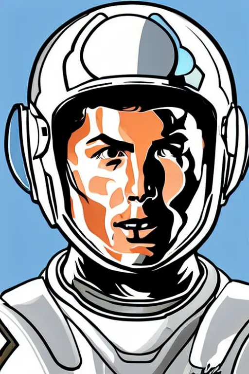 Image similar to portrait of cristiano ronaldo with astronaut armor and helmet, majestic, solemn, american comic style