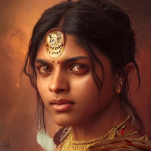 Prompt: portrait painting of a muscular bloodied indian girl thick, ultra realistic, concept art, intricate details, eerie, highly detailed, photorealistic, octane render, 8 k, unreal engine. art by artgerm and greg rutkowski and alphonse mucha