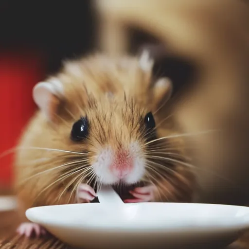 Prompt: a hamster eating a chicken nugget, close up, dslr photo