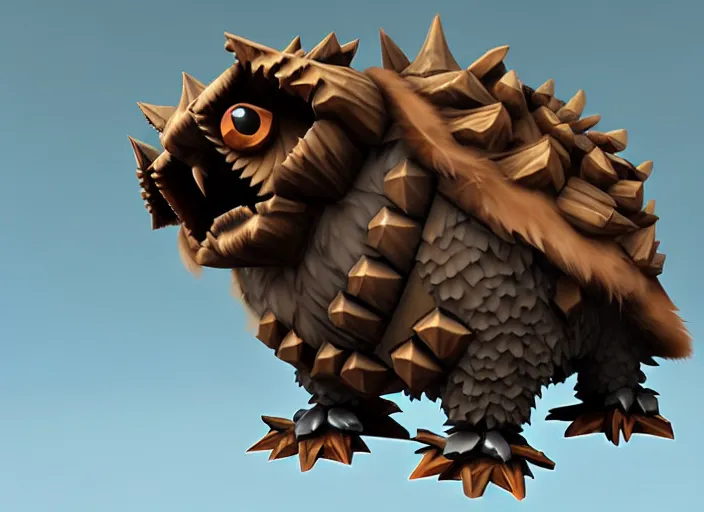 Image similar to armored owlbear, stylized stl fantasy miniature, 3 d render, activision blizzard style, hearthstone style