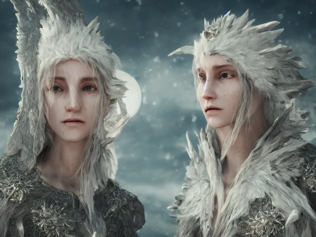 Prompt: !dream solarpunk white wolf high priest realistic, cinematic style, filmed in 70mm , divine realm of gods, angelic face, volumetric lighting, octane render, ethereal, super fine details, intricate jewelry, photographic, concept art, artist Leonardo DaVinci, unreal engine, 8k,