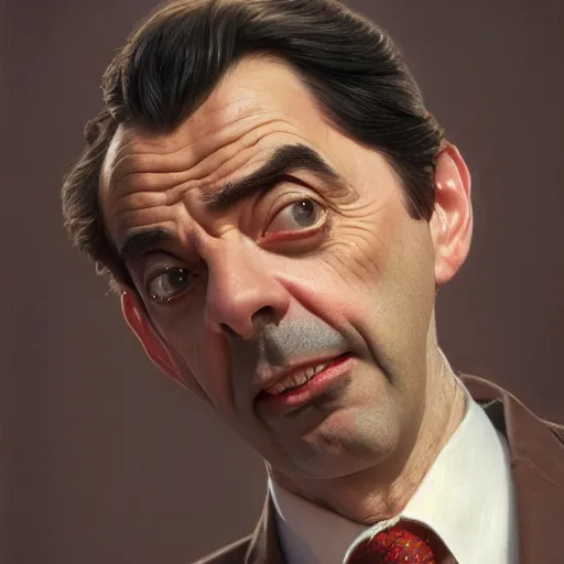 Image similar to a portrait of Mr Bean , detailed, centered, digital painting, artstation, concept art, donato giancola, Joseph Christian Leyendecker, WLOP, Boris Vallejo, Breathtaking, 8k resolution, extremely detailed, beautiful, establishing shot, artistic, hyperrealistic, octane render