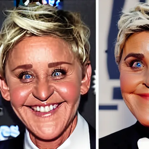 Prompt: ellen degeneres blended together with jay leno