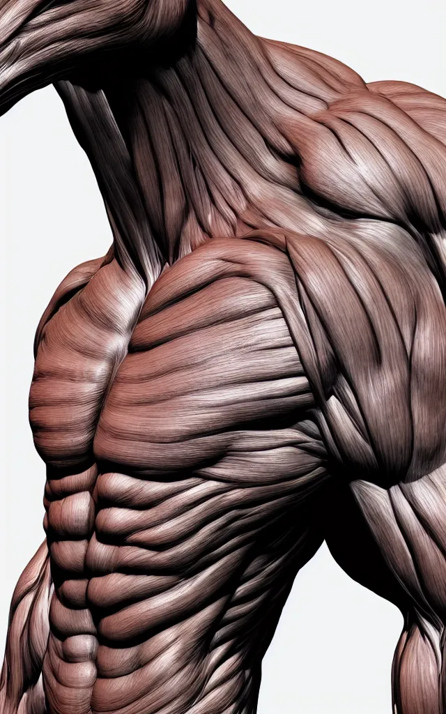 Image similar to intricated scientific medical 3d animation of the muscles and veins of a centaur monster in a mud road 3d octane render studio lighting