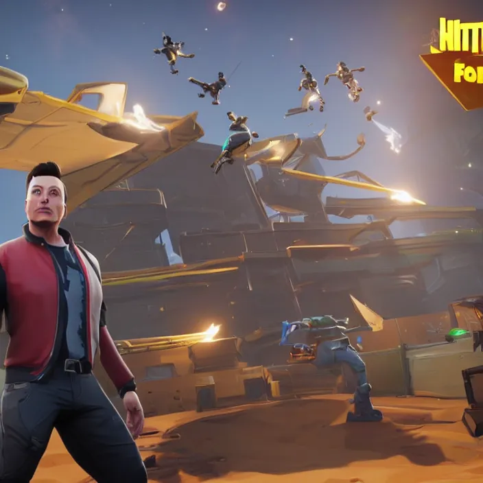 Image similar to a screenshot of elon musk in the video game fortnite, 3 d rendering, unreal engine, amazing likeness, very detailed, cartoon caricature