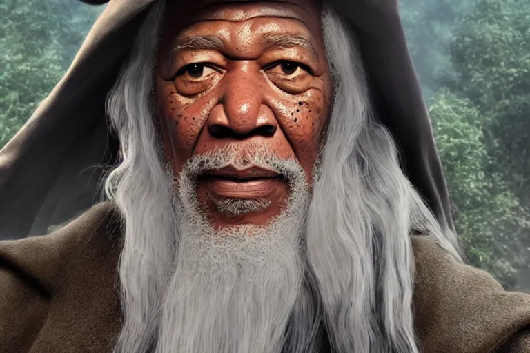 Image similar to morgan freeman starring as gandalf in lord of the rings, still from a pixar movie, high quality 3 d render, movie, pixar, renderman, 4 k, artstation