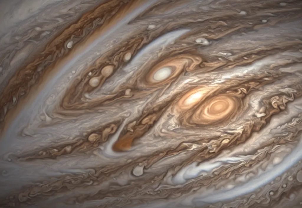 Prompt: giant storms on jupiter, highly detailed professional photography,