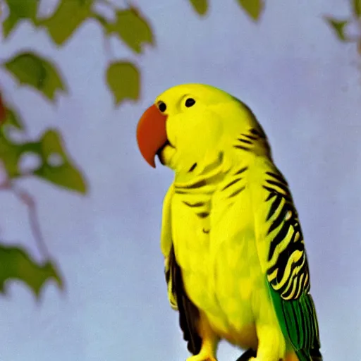 Image similar to Winnie the Pooh as a parakeet, budgie bird, high resolution photo