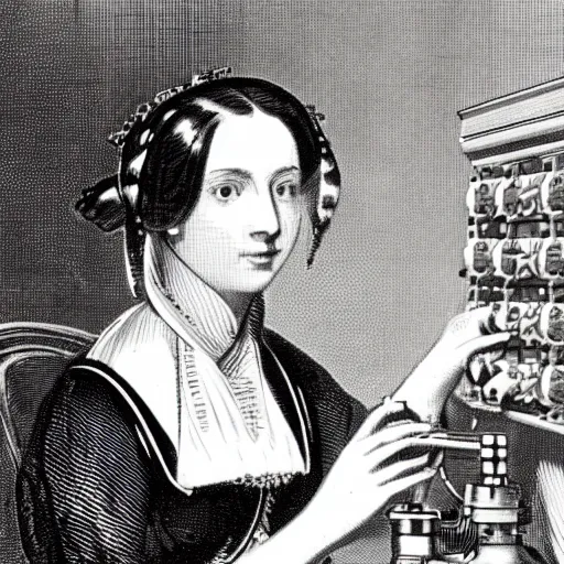 Ada Lovelace programming the Analytical Engine, 1843 | Stable Diffusion