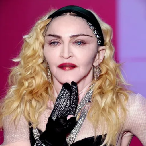 Prompt: madonna performs cosmetic surgery on her own face with a scalpel. detailed. translucent