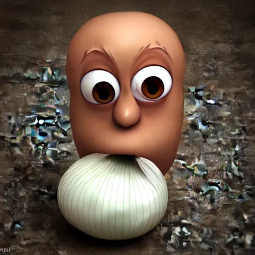 Image similar to onion. very sad face. big eyes. crying. big tears. cartoon, 3 d render