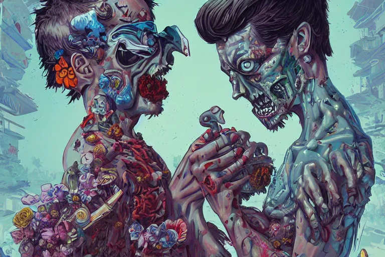 Image similar to zombies having a fight, tristan eaton, victo ngai, artgerm, rhads, ross draws