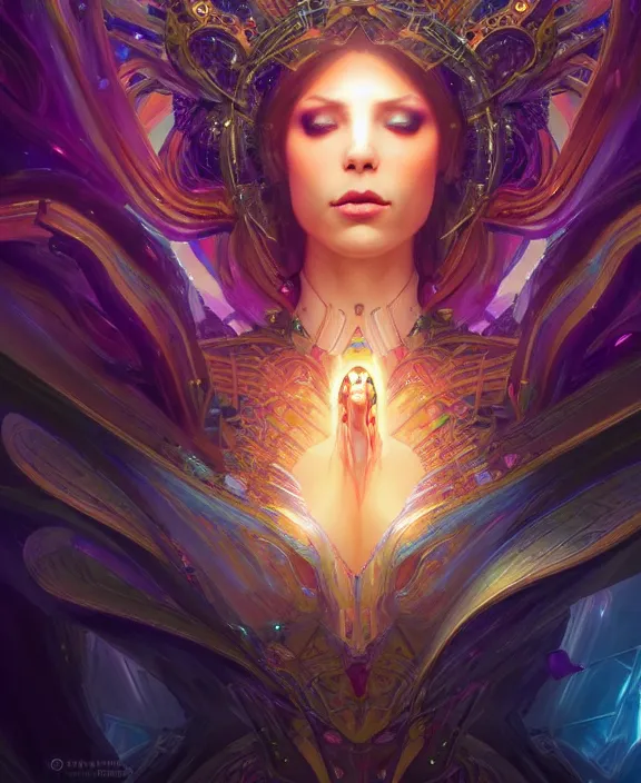 Image similar to a whirlwind of souls rushing inside the metaverse, half body, glowin eyes, tiara with sapphire, pharaoh, android, cyberpunk, d & d, fantasy, intricate, elegant, highly detailed, colorful, vivid color, digital painting, artstation, concept art, art by artgerm and greg rutkowski and alphonse mucha and ruan jia