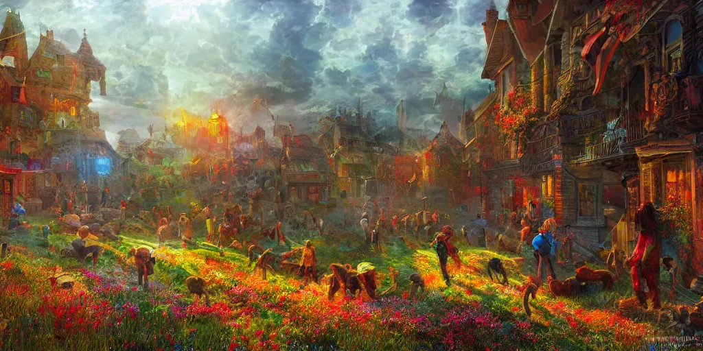 Image similar to and when this happens, and when we allow freedom ring, when we let it ring from every village and every hamlet, from every state and every city, ultrafine highly detailed hyper colorful illustration, sharp focus, rozalski, unreal engine highly rendered, global illumination, radiant light, intricate and detailed environment