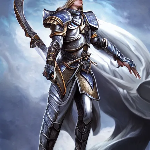 Prompt: celestial knight, male, broadsword, detailed, art, by artgerm and greg rutkowsi