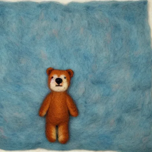 Image similar to a large, complex needle felting of on oncoming bear