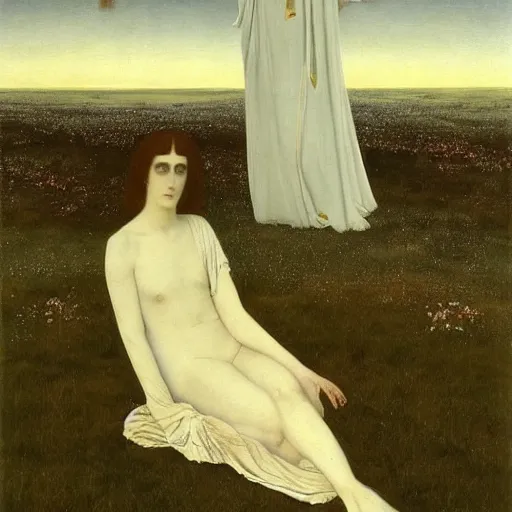 Image similar to The Second Coming! Hardly are those words out, when a vast image out of Spiritus Mundi troubles my sight, painted by Fernand Khnopff