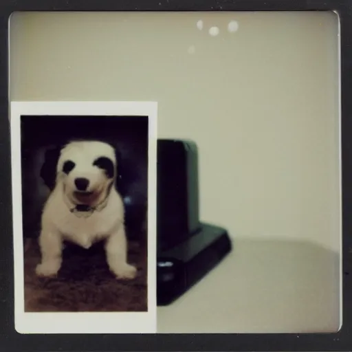 Image similar to a polaroid photo of a a computer with a pet human