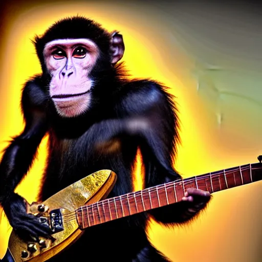 Image similar to monkey shredding electric guitar at metal concert