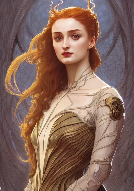 Image similar to sansa in skeleton, intricate, elegant, highly detailed, digital painting, artstation, concept art, smooth, sharp focus, illustration, art by artgerm and greg rutkowski and alphonse mucha and william - adolphe bouguereau