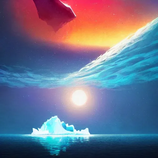 Prompt: an iceberg floating in space with the universe inside, by anato finnstark, by alena aenami, by john harris, by ross tran, by wlop