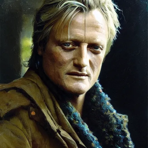 Image similar to detailed portrait of rutger hauer, spring light, painting by gaston bussiere, craig mullins, j. c. leyendecker