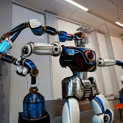 Prompt: a room where supermodel robot parts come alive
