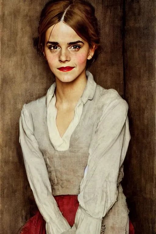 Image similar to Emma Watson portrait by Norman Rockwell