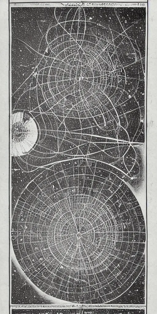 Prompt: old cartography of the universe like a kabbalah, galaxy, black background, dark