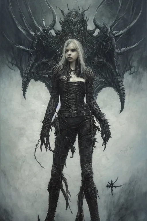 Image similar to portrait of hannah murray by hr giger, greg rutkowski, luis royo and wayne barlowe as a diablo, resident evil, dark souls, bloodborne monster