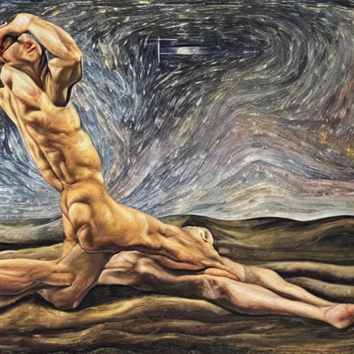 Prompt: origin of the universe, painted by lucian freud