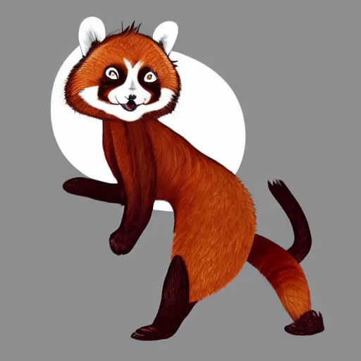 Image similar to cute cartoon drawing of a female anthro red panda waking up from bed yawning and stretching, trending on artstation