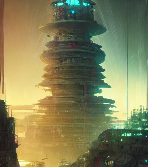 Image similar to colored manga, by greg rutkowski, tarkovsky, majestic ancient tower of babylon of terror, a woman in cyber clothing, hyperrealistic, blame manga, full color, cyber architecture, intricate, illustration, kilian eng, concept art, hyper - detailed, smooth, masterpiece, epic, cinematic, high quality