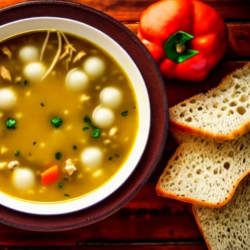 Image similar to a soup with teeth floating inside, food photography