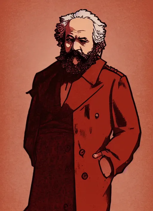 Image similar to cell shaded key visual of a karl marx in the style of studio ghibli, moebius, makoto shinkai