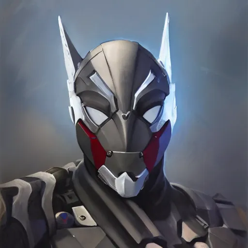 Image similar to greg manchess portrait painting of armored spiderman ultraman grey fox from metal gear cyborg gay japanese - american hybrid as overwatch character, medium shot, asymmetrical, profile picture, organic painting, sunny day, matte painting, bold shapes, hard edges, street art, trending on artstation, by huang guangjian and ail elvgren and sachin teng