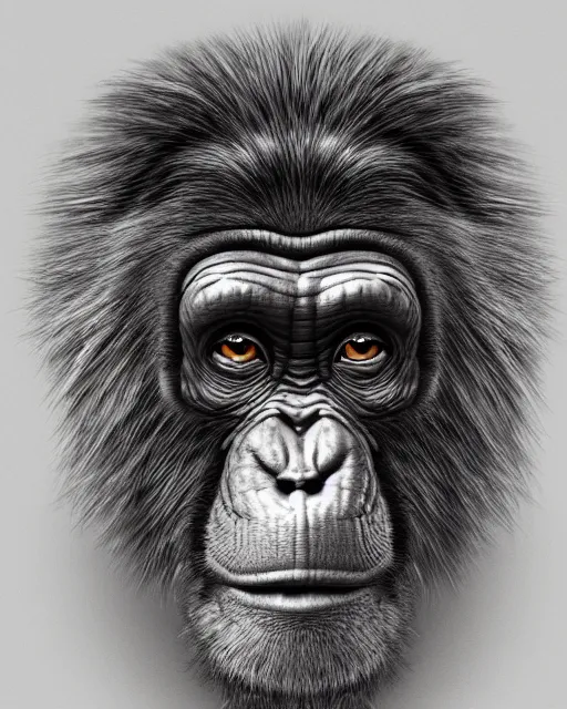 Image similar to fantasy art, very detailed high resolution illustration portrait of a chimpanzee, 3 d, 8 k, extremely detailed, artstation