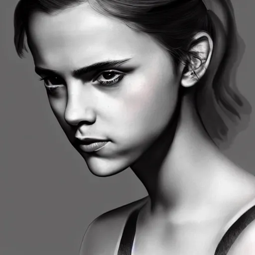 Image similar to portrait of girl who look like a mix of emma watson, scarlett johansson, nathalie portman, david rutkowski very detailled, by artgem