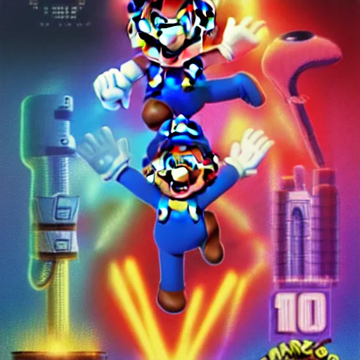 Prompt: Super Mario as blade runner 1992 movie poster