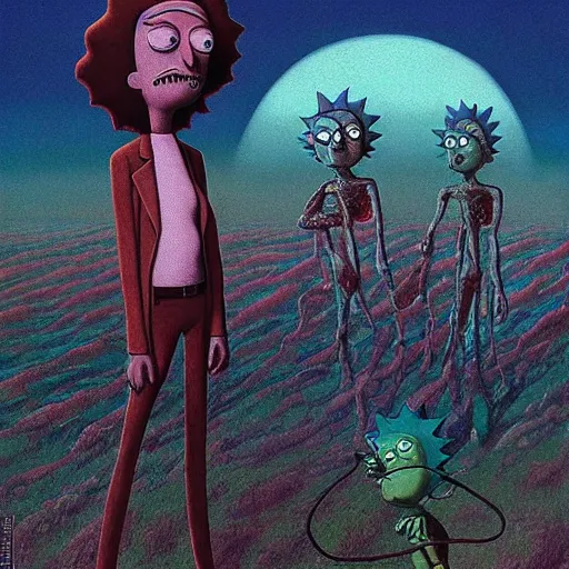 Image similar to Rick & Morty made by Zdzislaw Beksinski, 4k detailed art