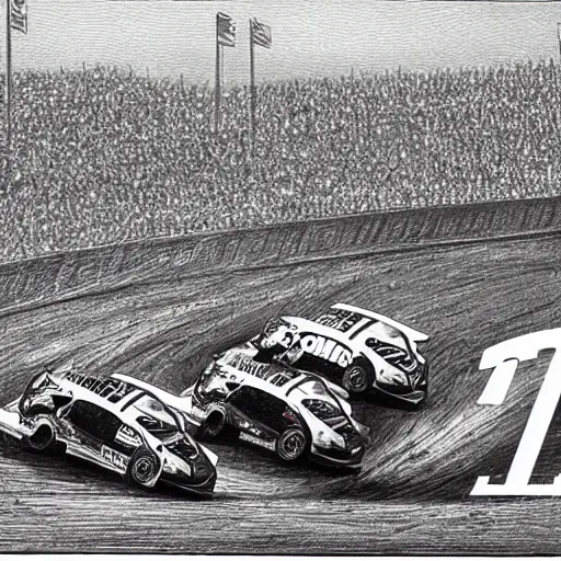 Prompt: nascar race in the style of gustave dore