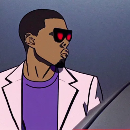 Prompt: Frame from an episode of Neon Genesis Evangelion where Kanye West guest stars