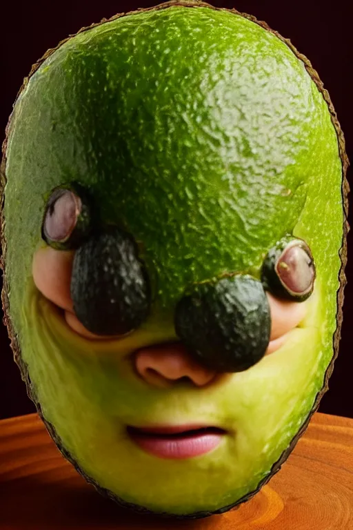 Image similar to 📷 gaten matarazzo the avocado head 🥑, made of food, head portrait, dynamic lighting, 4 k