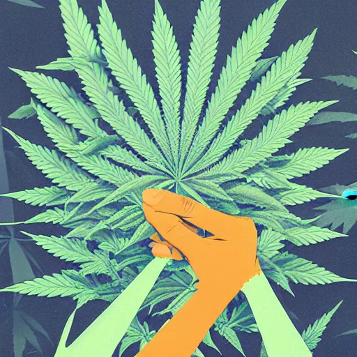 Prompt: marijuana poster by sachin teng, miami, organic painting, marijuana smoke, matte, hiphop, hard edges, energetic, 3 d shapes, asymmetrical, smoke, green, masterpiece