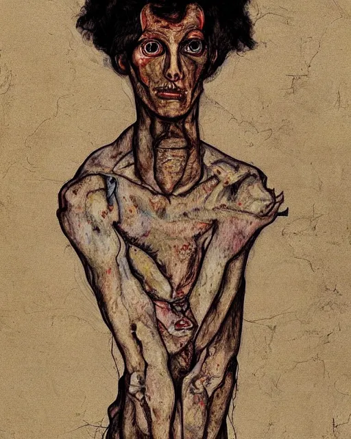 Image similar to portrait of a monster by egon schiele in the style of greg rutkowski